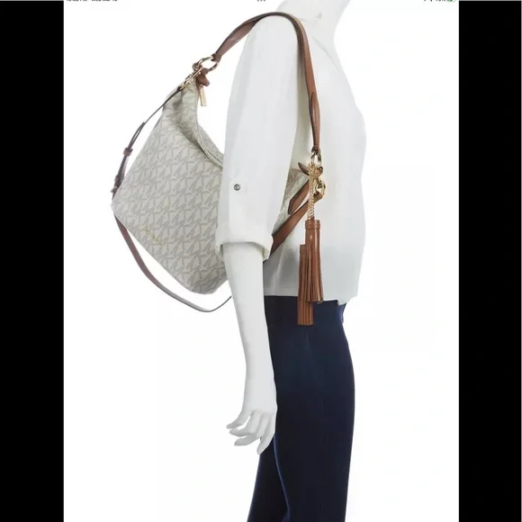 NWT Michael Kors MK Signature Vanilla Elana Convertible Shoulder Bag